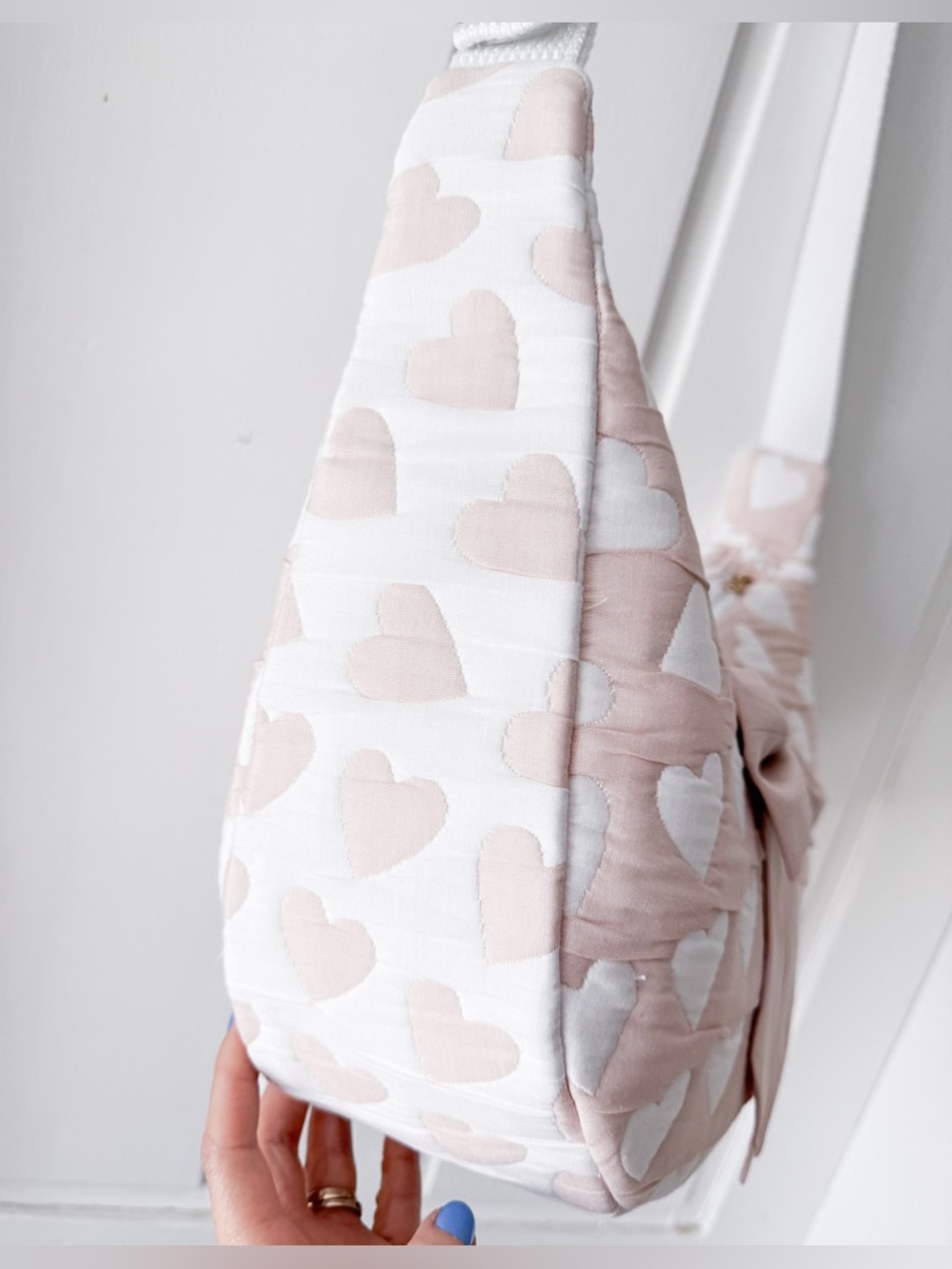 Handmade Upcycled Quilt Heart Crescent Bag - Picture 4 of 9